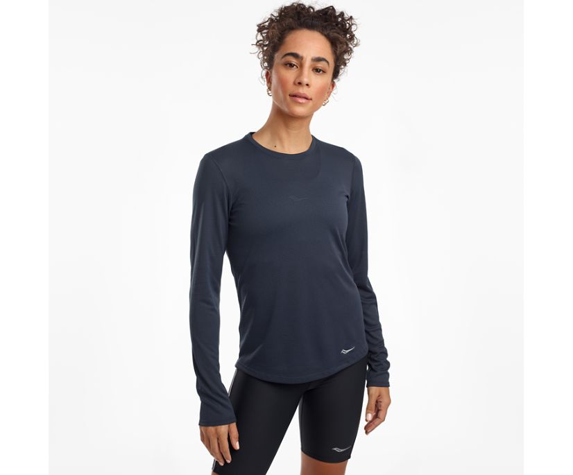 Women's Saucony Stopwatch Long Sleeve Shirts Blue | Singapore 295OKIR